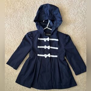 ROTHSCHILD HOODED NAVY BLUE DRESS RAIN COAT JACKET W WHITE BOWS SIZE 2T SO CUTE!